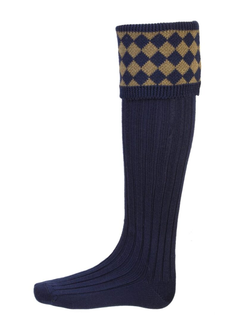 House of Cheviot Men's Chessboard Sock Navy & Dark Olive