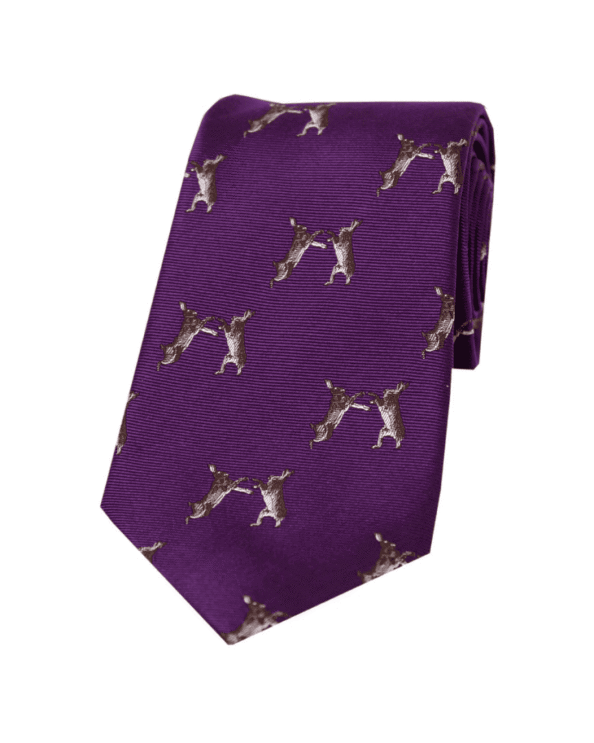 Soprano Boxing Hares Purple Country Silk Tie