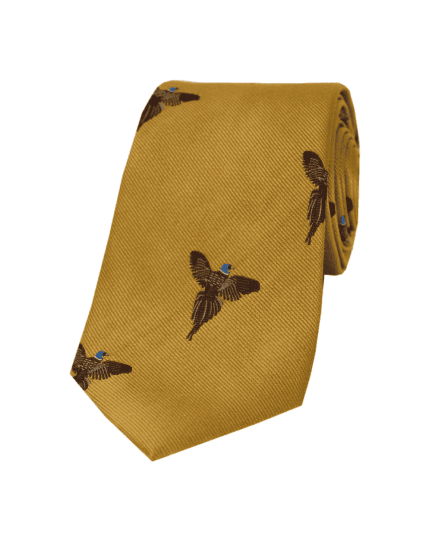 Soprano Flying Pheasant Mustard Country Silk Tie