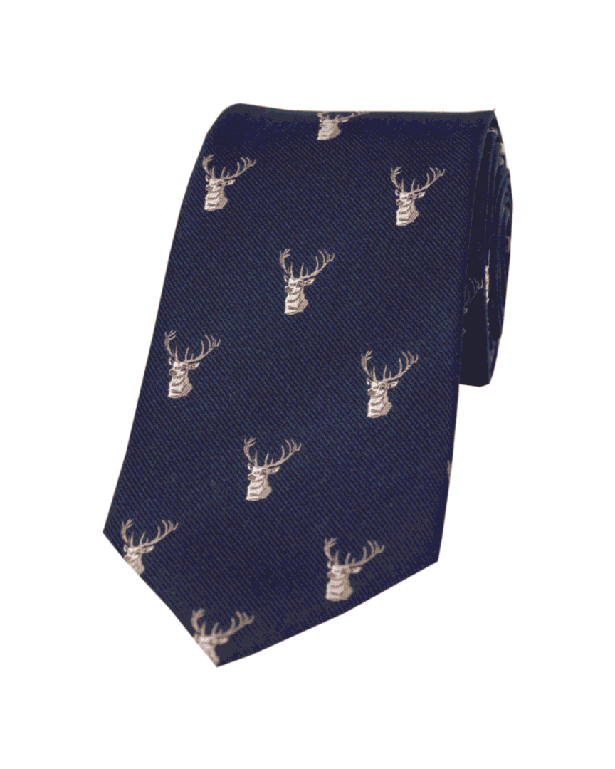 Soprano Stags Heads Navy Country Silk Tie