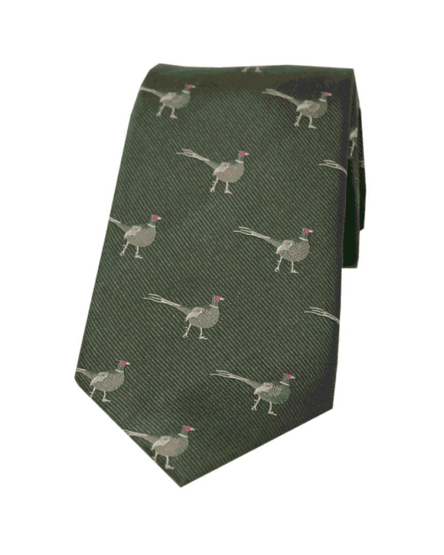 Soprano Standing Pheasants Green Country Silk Tie